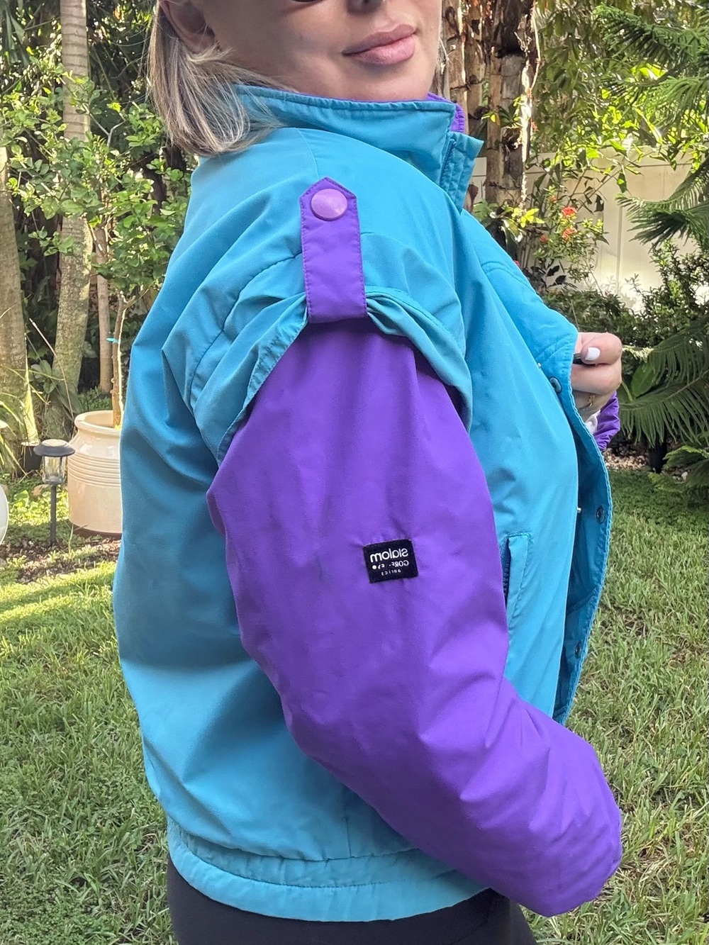 Vintage 90s Colorblock Ski Jacket Turquoise Purple Women’s Fits M - Picture 3 of 9
